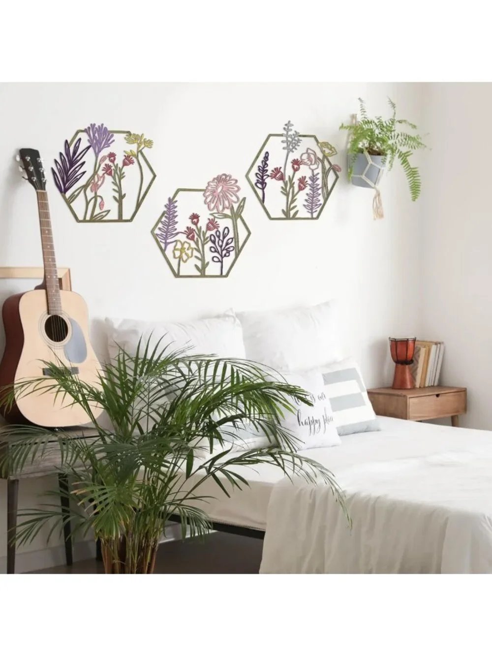 3-Piece Colorful Metal Flower Wall Decor - Minimalist Floral Hanging Art